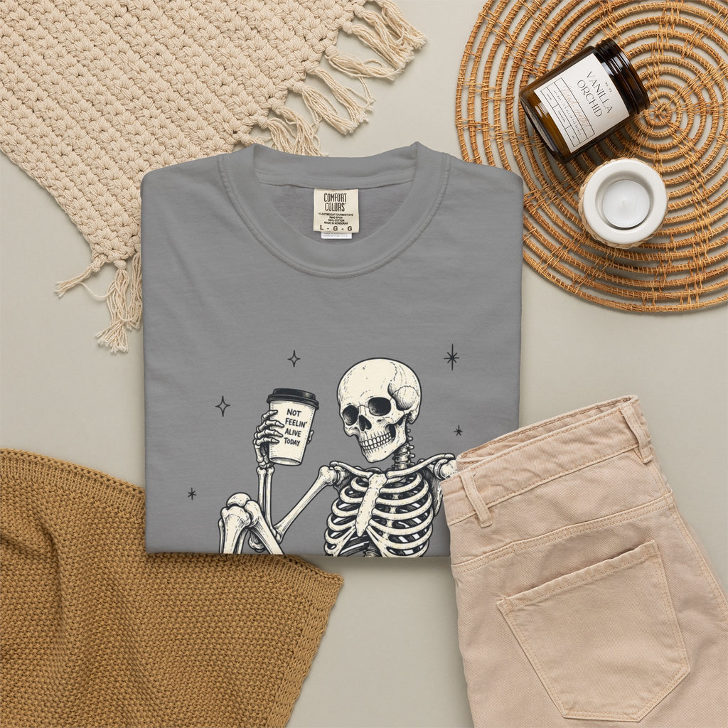 T Shirt Basically Dead Inside Skeleton Coffee Graphic Tee