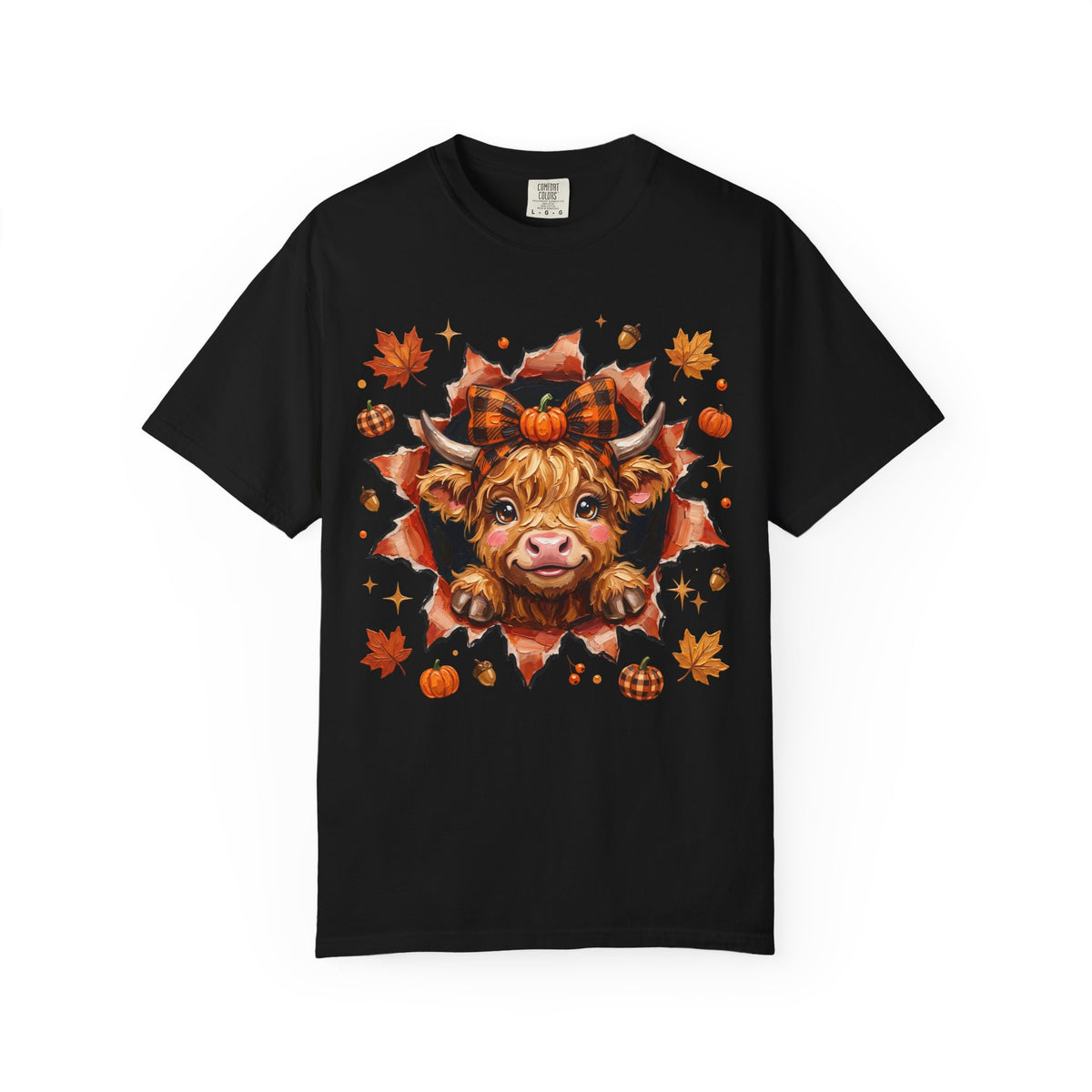 Highland Cow Autumn Tee Shirt Cute Fall Plaid Calf Design