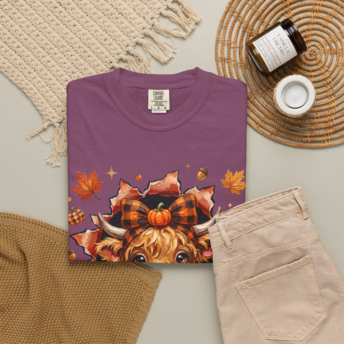 Highland Cow Autumn Tee Shirt Cute Fall Plaid Calf Design