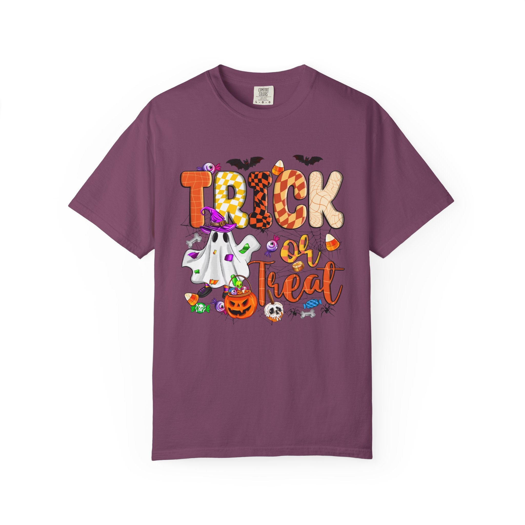 Trick or Treat Halloween T Shirt Cute Ghost Pumpkin and Candy Graphic Tee