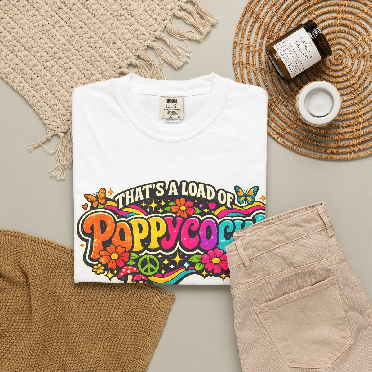 Poppycock Retro Hippie T Shirt  That’s a Load of Poppycock Colorful Vintage Floral Tee