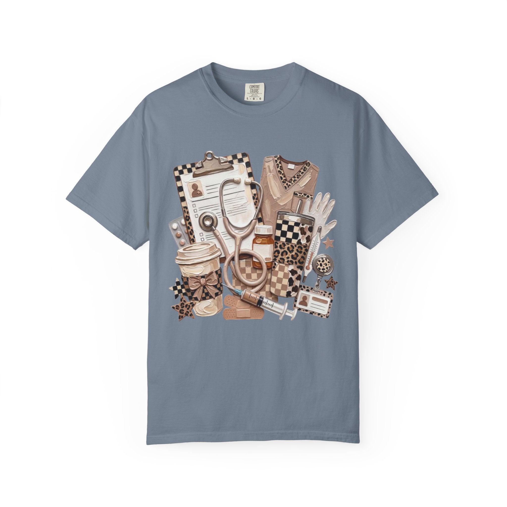 Nurse Essentials Graphic T Shirt Medical Stethoscope Coffee Clipboard Design
