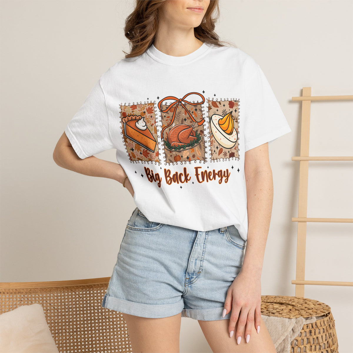 Tee Shirt Big Back Energy Thanksgiving Pie and Turkey Graphic Tee