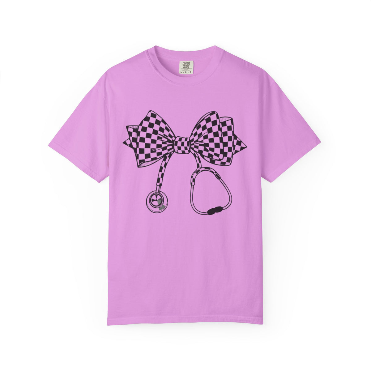 Checkerboard Bow Stethoscope T Shirt Nurse and Medical Student Gift