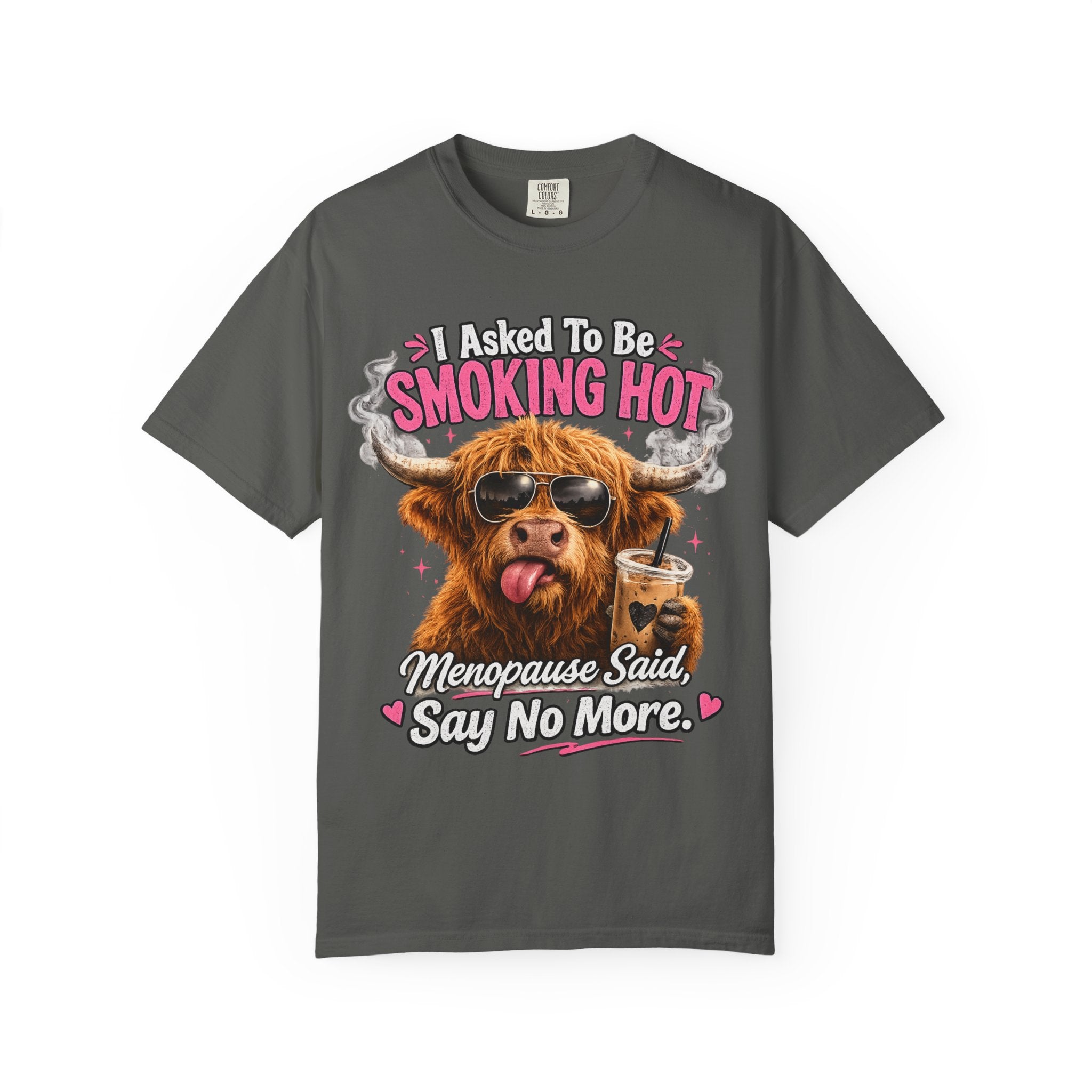 Menopause Smoking Hot T-Shirt Funny Cow with Sunglasses & Drink