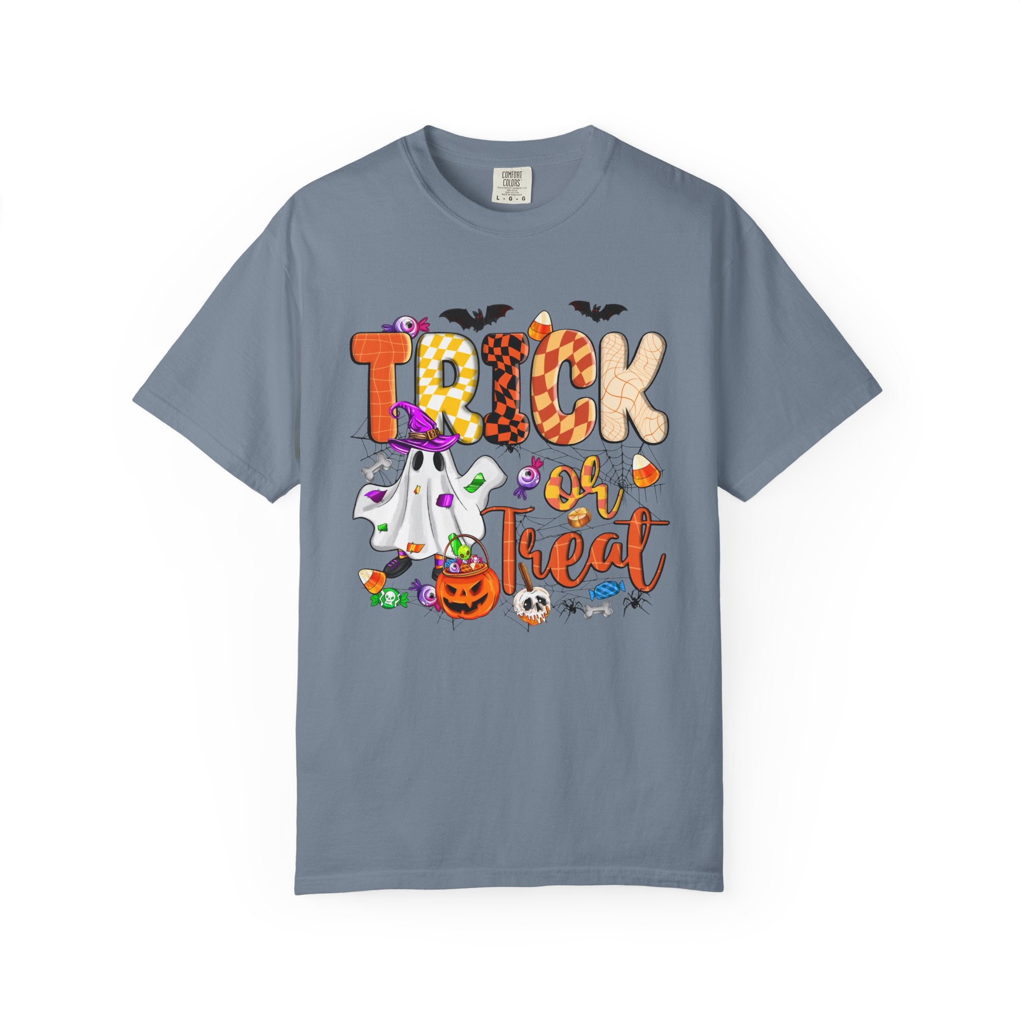 Trick or Treat Halloween T Shirt Cute Ghost Pumpkin and Candy Graphic Tee