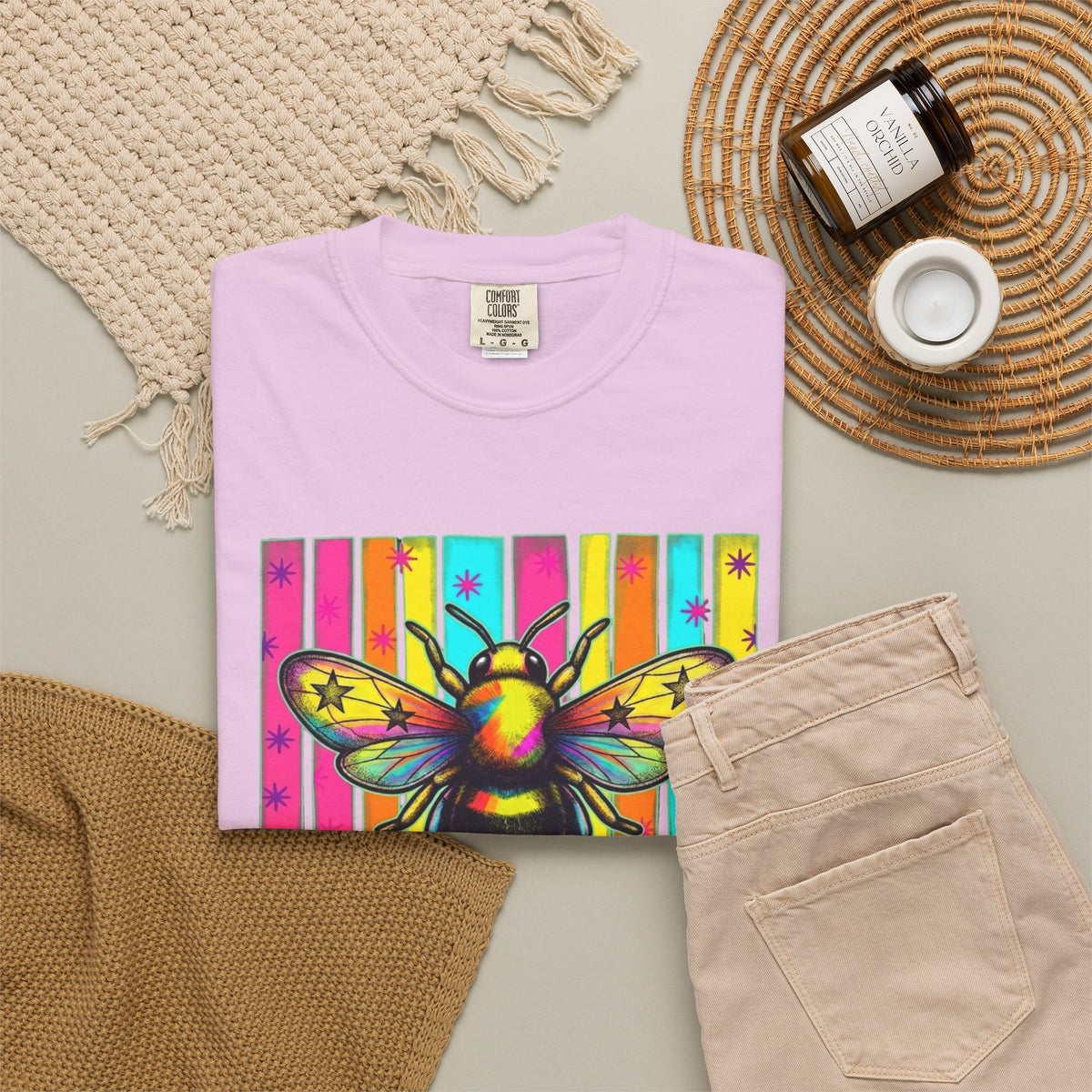 Bee Kind T Shirt Colorful Retro Striped Graphic Tee