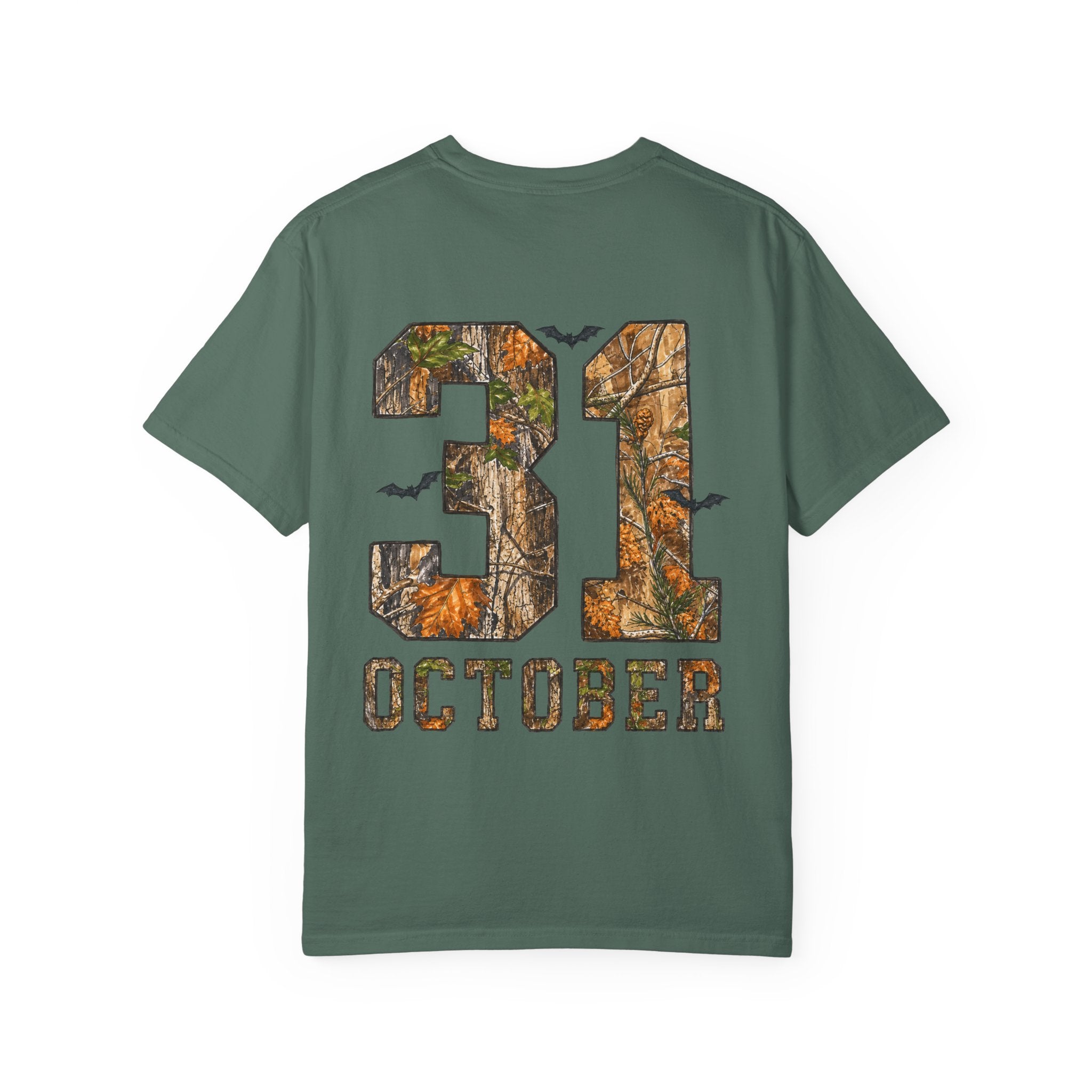 Halloween Ghost Treehouse T-Shirt Front and Back 31 October Camo Pumpkin Tee