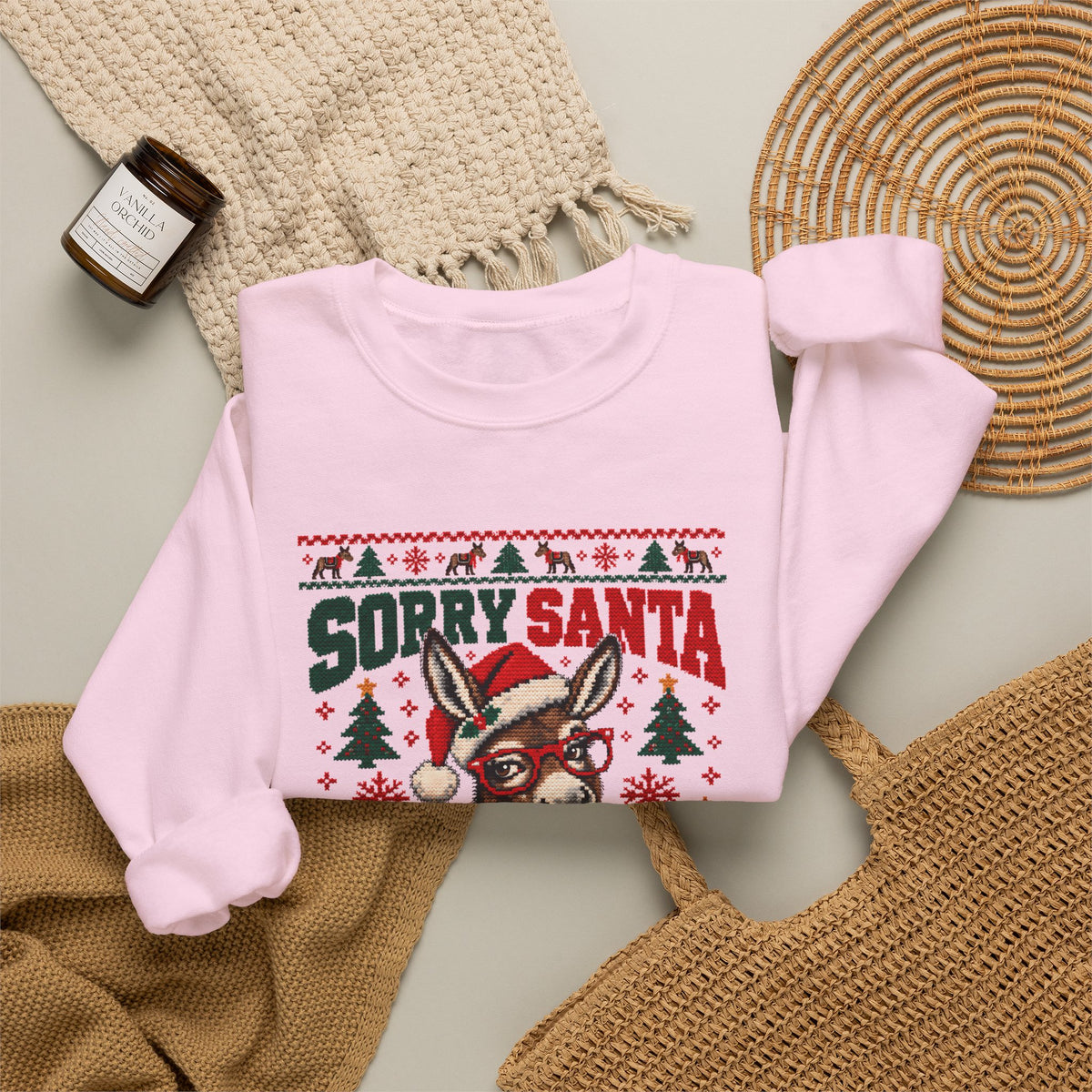 Funny Ugly Christmas Sweater, Sorry Santa I've Been a Smartass Sweatshirt, Donkey Christmas Shirt, Sarcastic Holiday Party Outfit
