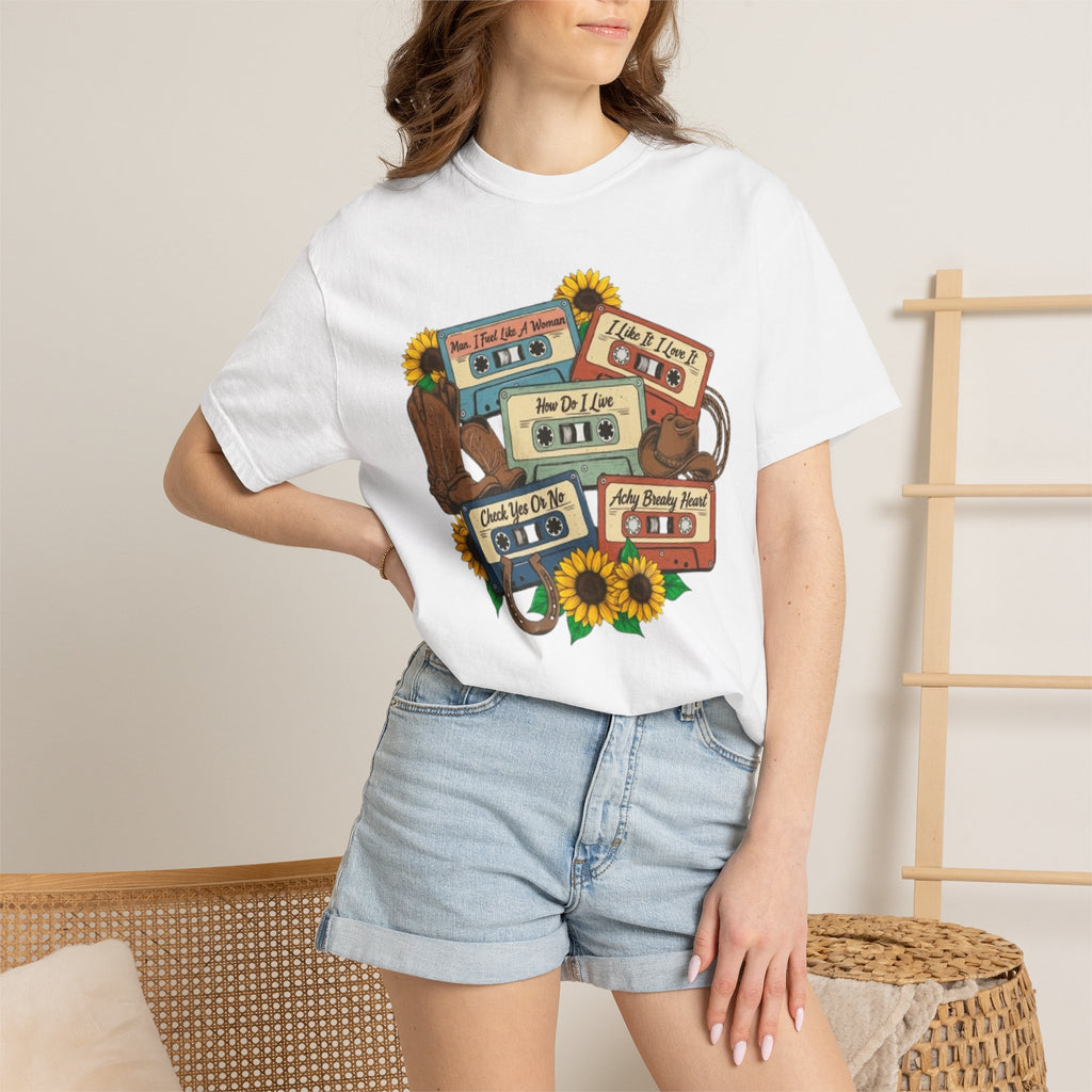 Cassette Mix T Shirt Retro Sunflower Tape Design