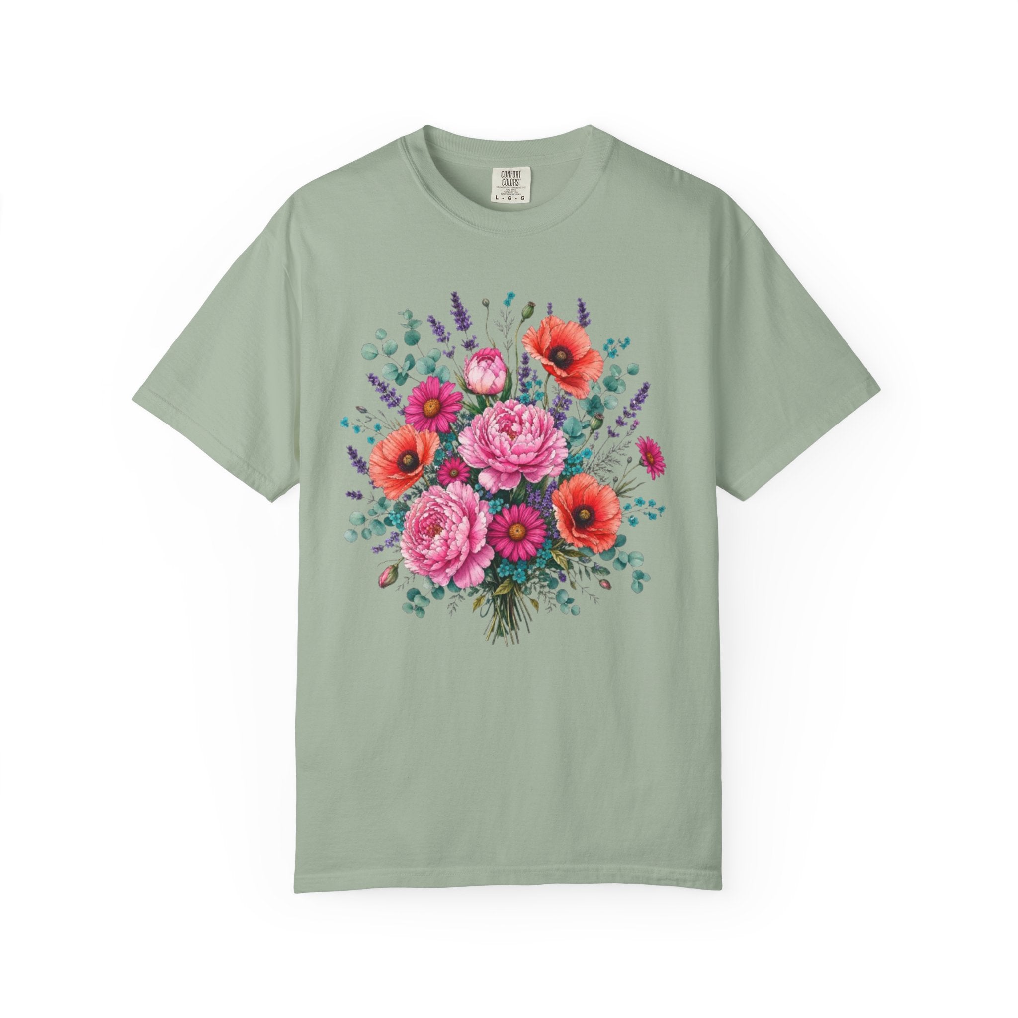 Floral Bouquet T Shirt  Pink Peony and Poppy Garden Tee