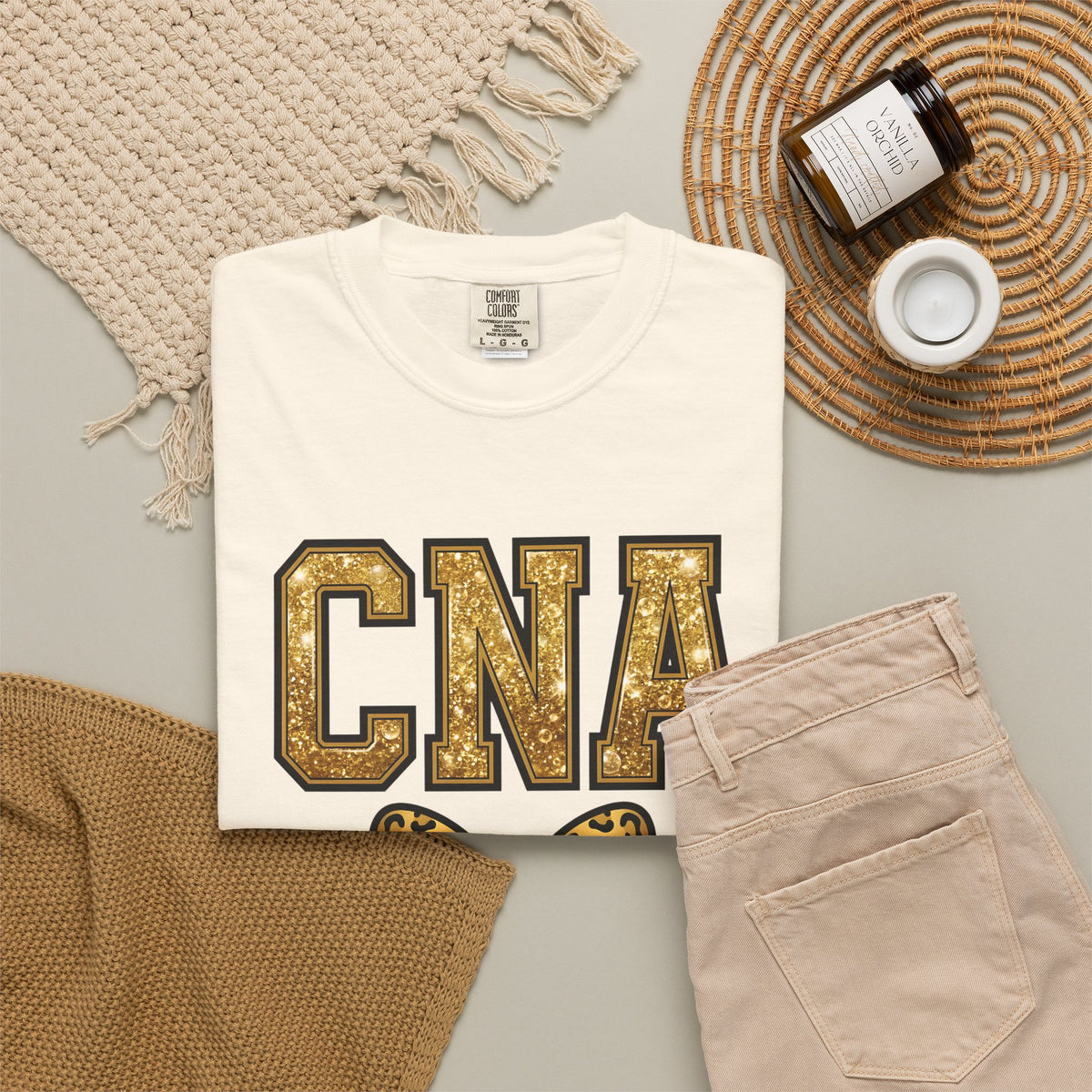 CNA Leopard Bow T Shirt Sparkle Gold Nurse Aide Tee