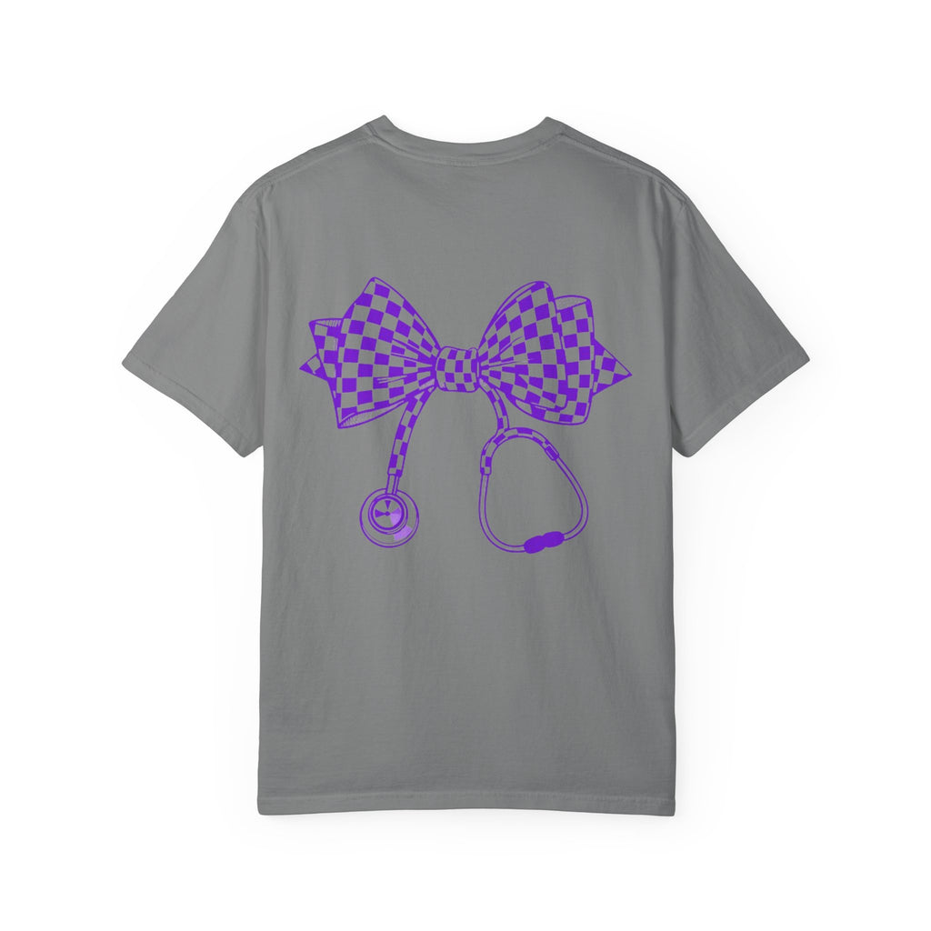 Nurse Stethoscope Bow T Shirt Checkered Medical Ribbon Tee