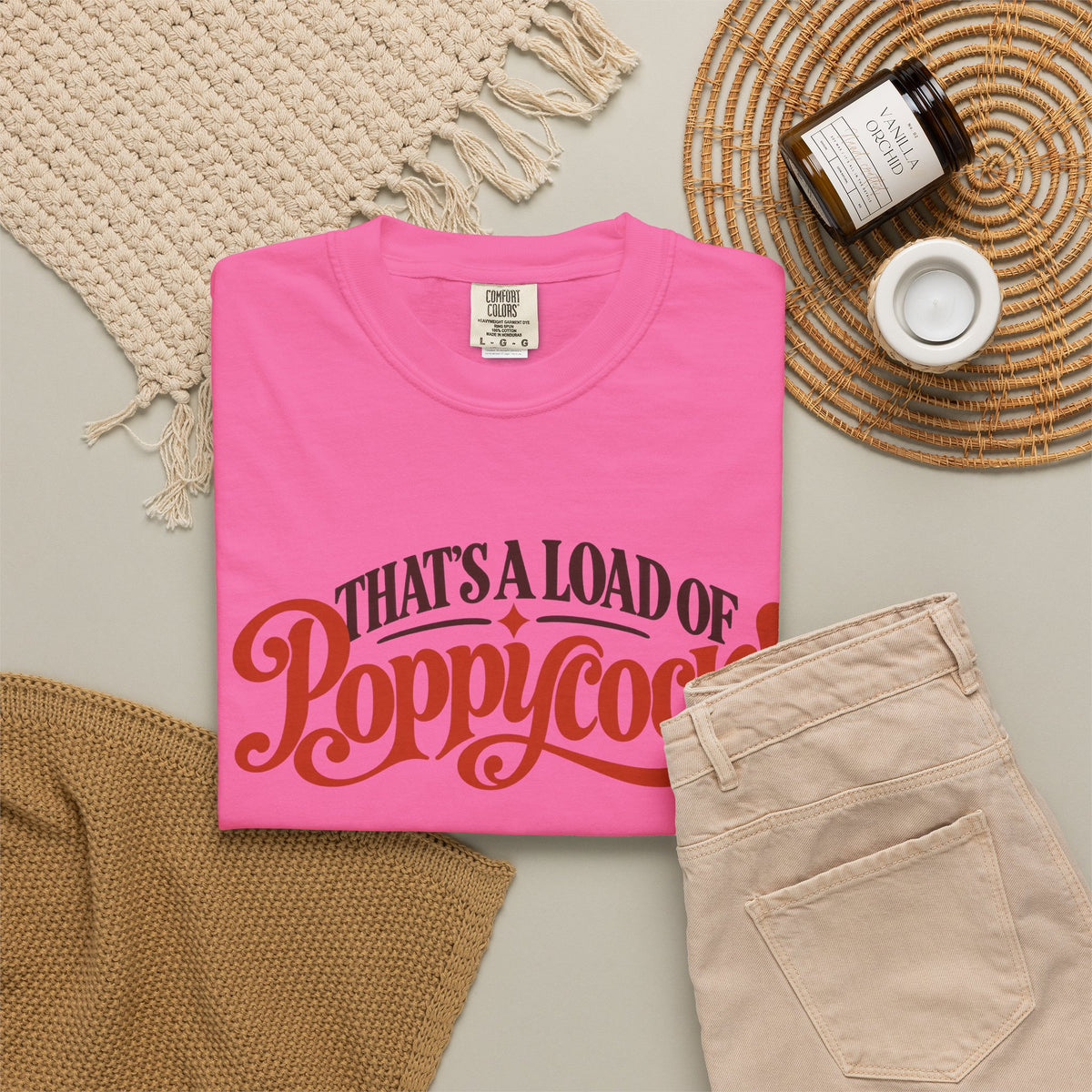 Thats a Load of Poppycock T shirt | Retro Script Vintage Phrase Tee