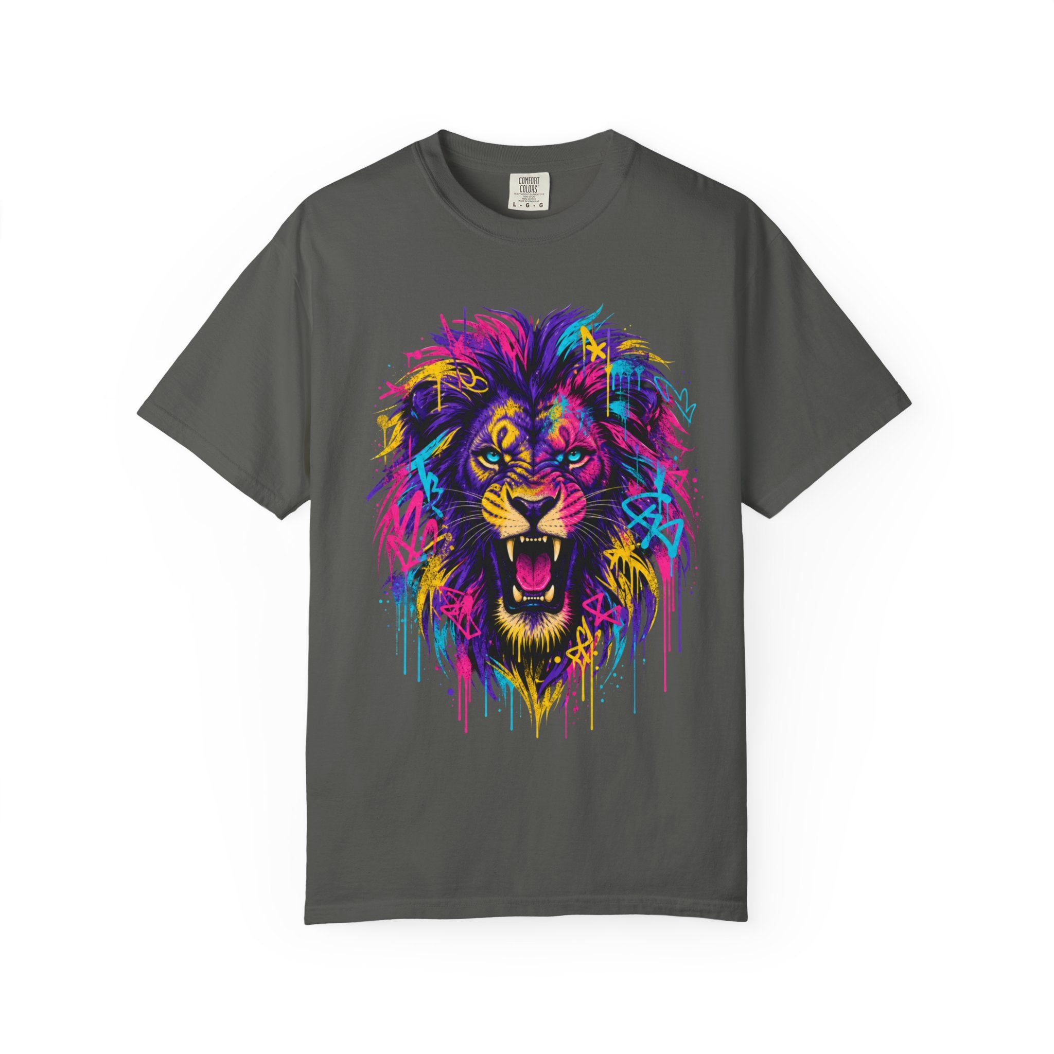 Colorful Roaring Lion T Shirt Vibrant Neon Animal Graphic Tee