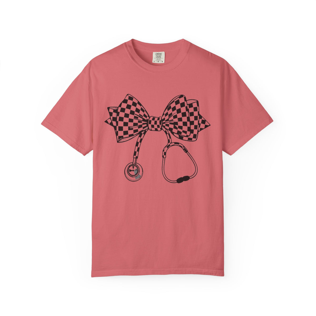 Checkerboard Bow Stethoscope T Shirt Nurse and Medical Student Gift