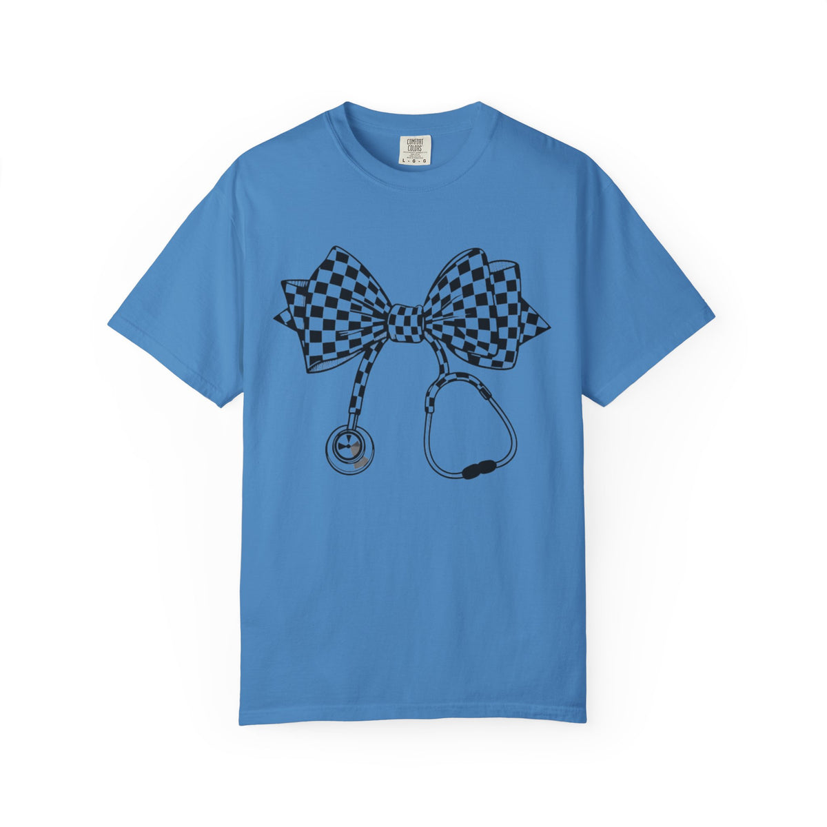 Checkerboard Bow Stethoscope T Shirt Nurse and Medical Student Gift