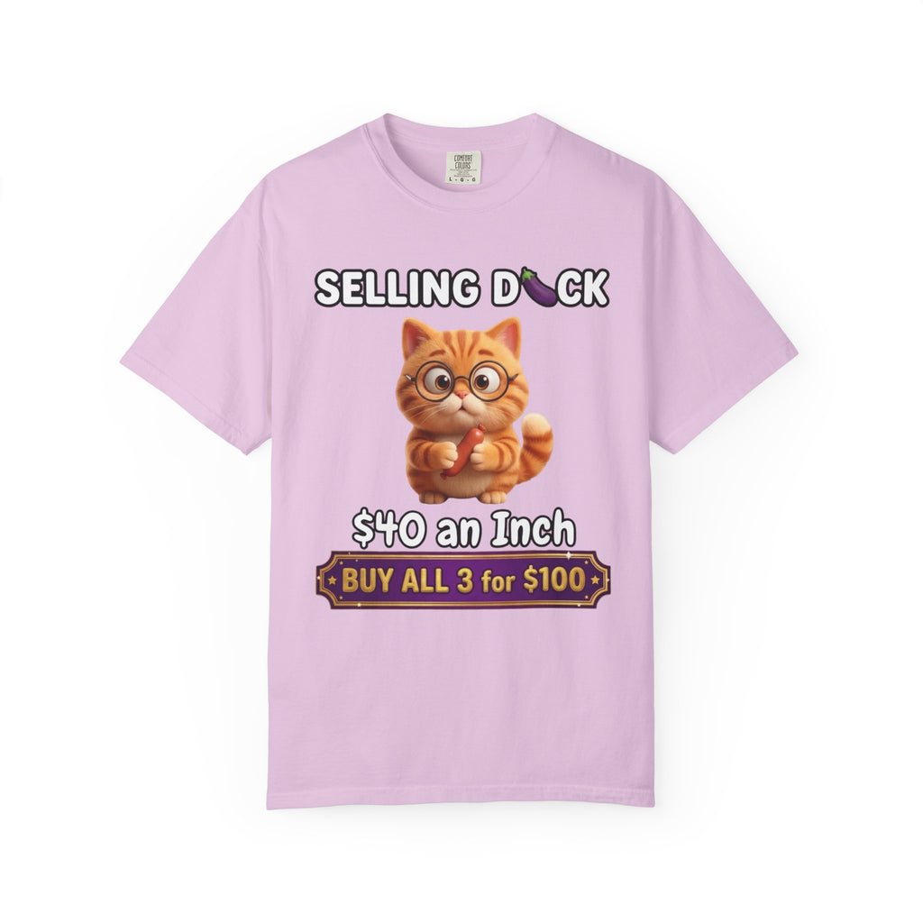 Funny Cat Graphic T-Shirt  Selling D ck Novelty Tee with Cute Kitten 40 an Inch Slogan