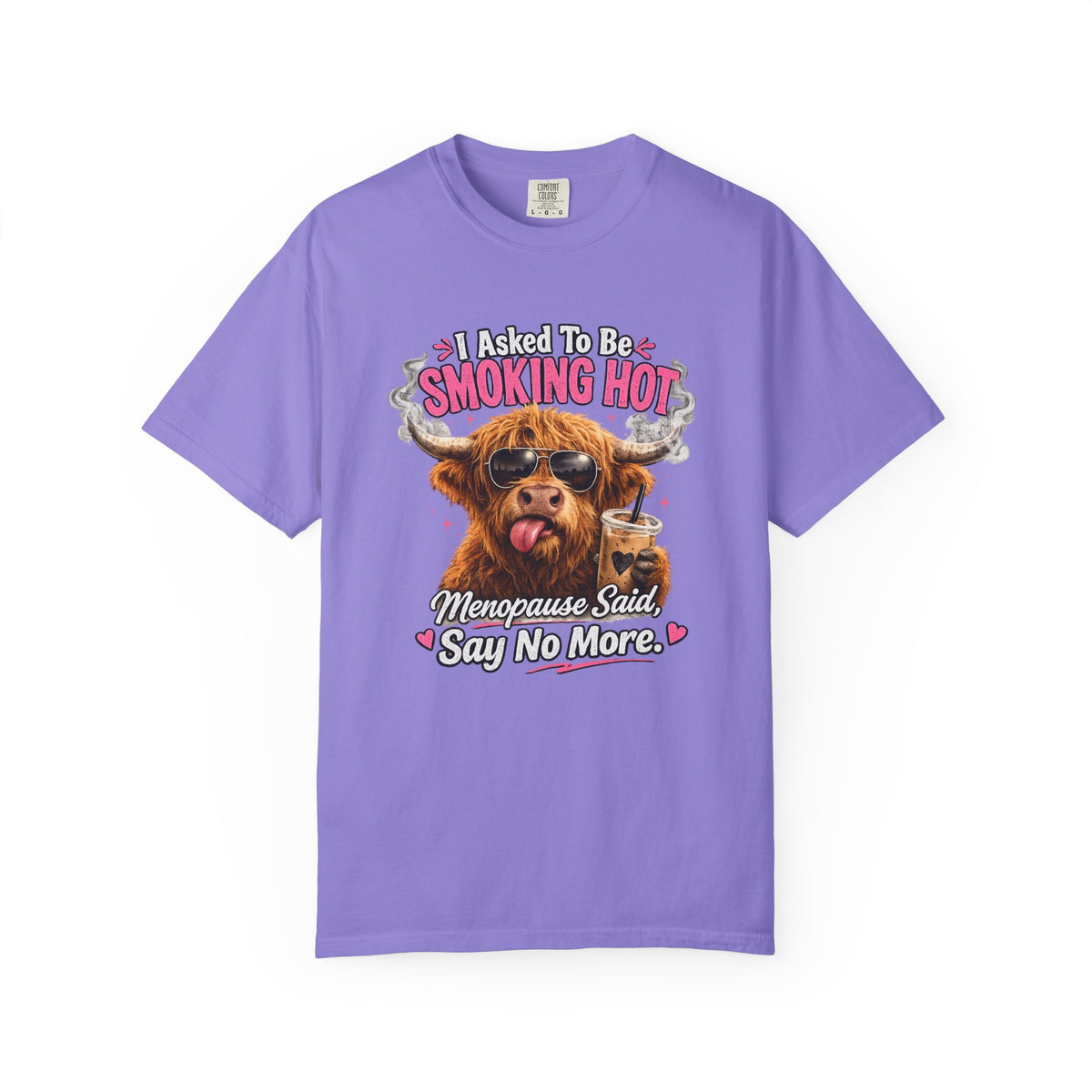 Menopause Smoking Hot T-Shirt Funny Cow with Sunglasses & Drink