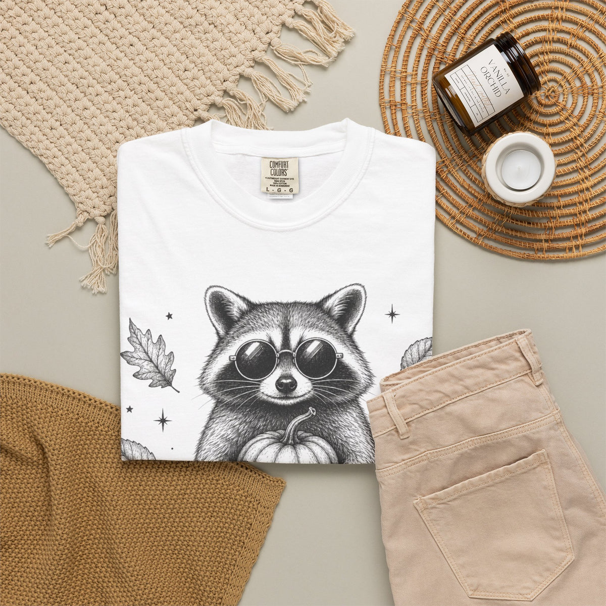 Spooky Season Bandit T Shirt Cute Raccoon Holding Pumpkin Fall Tee