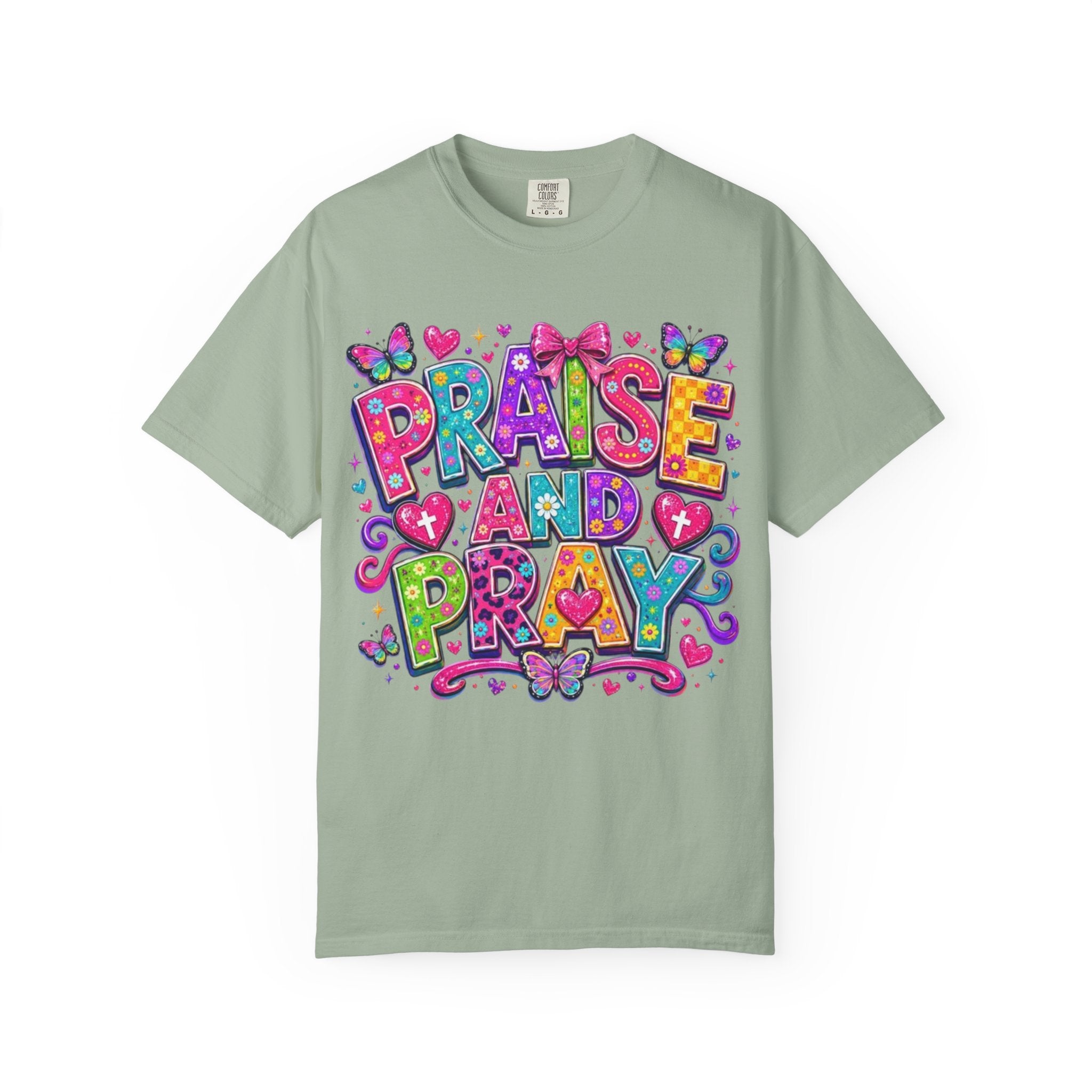 Praise and Pray T Shirt Colorful Christian Faith Graphic Tee