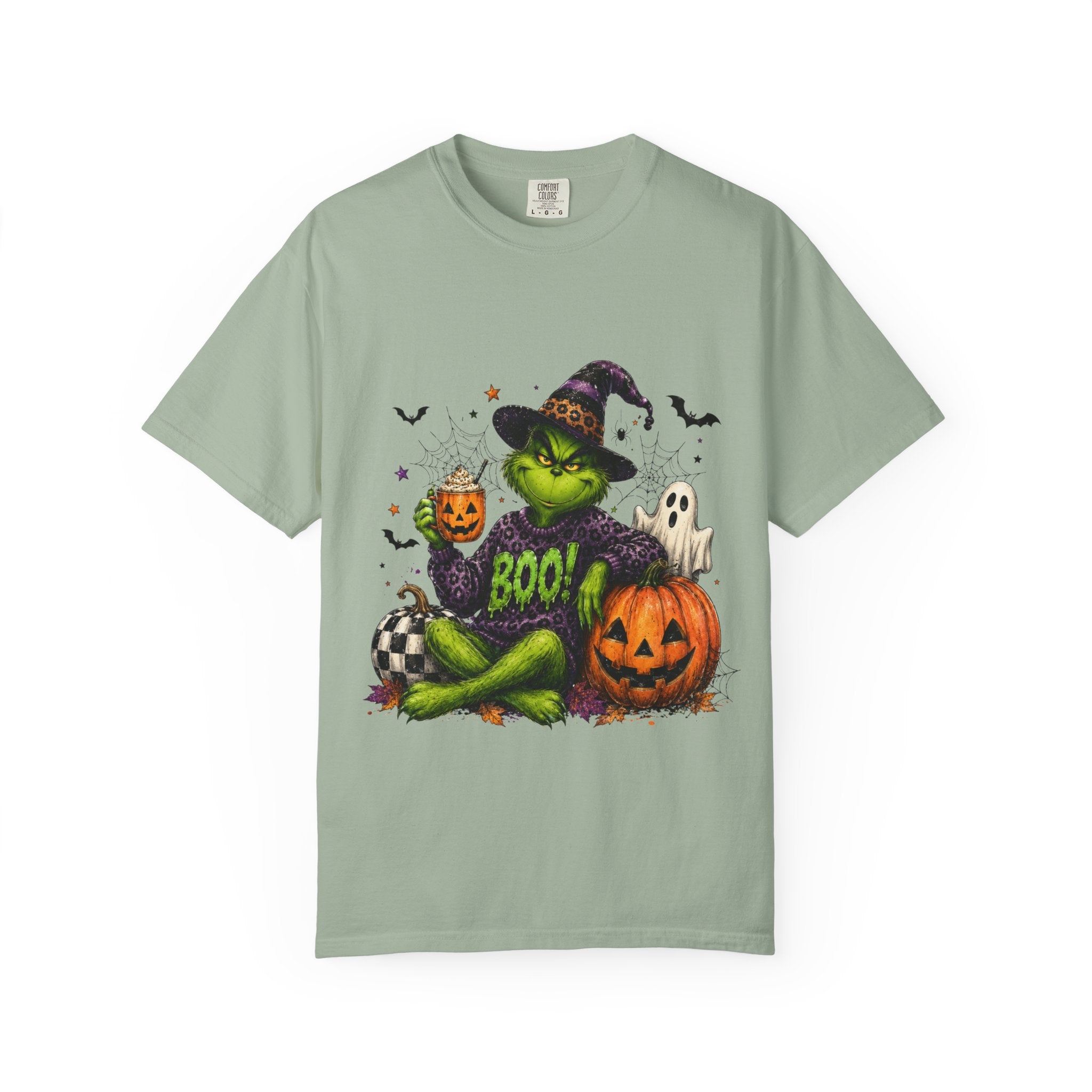 Halloween Grinch T Shirt BOO Witch Hat Pumpkin Graphic Tee