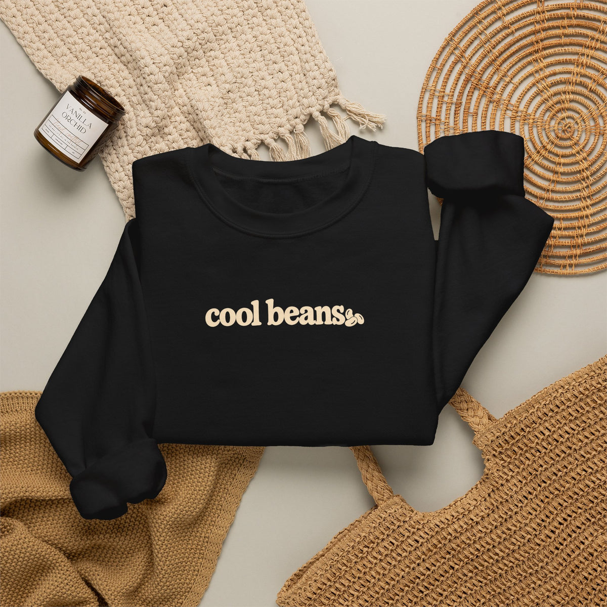 cool beans text Crewneck Sweatshirt | minimalist typography, black sweatshirt