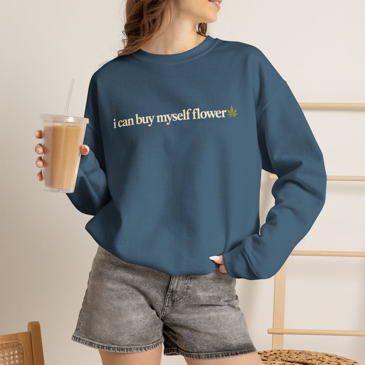 I Can Buy Myself Flower Sweatshirt, Funny Weed Shirt, Cannabis Leaf Crewneck, Minimalist Stoner Gift, Hippie Boho Sweatshirt for Women