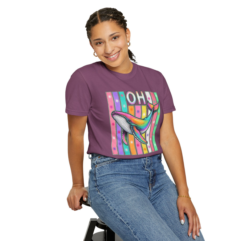 Oh Rainbow Whale T Shirt Retro Striped Graphic Tee