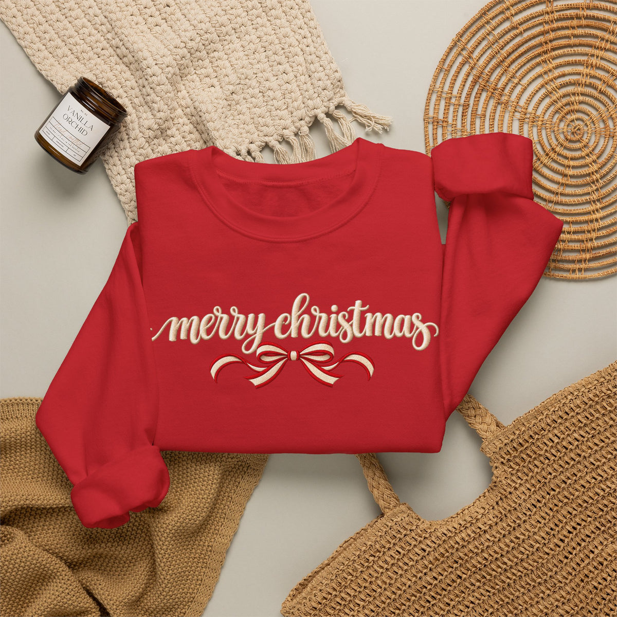 Merry Christmas Bow Sweatshirt, Coquette Christmas Crewneck, Minimalist Holiday Sweater, Cute Christmas Shirt, Christmas Gift for Her