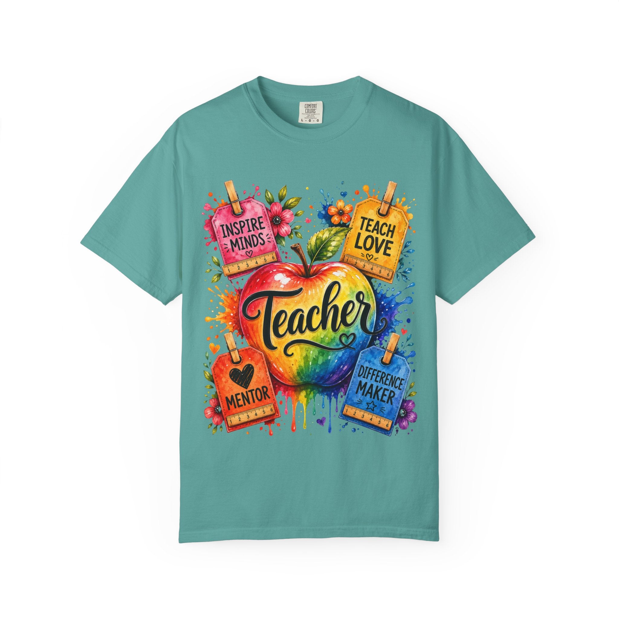 Teacher Apple T Shirt Colorful Inspire Minds Teach Love Mentor Design