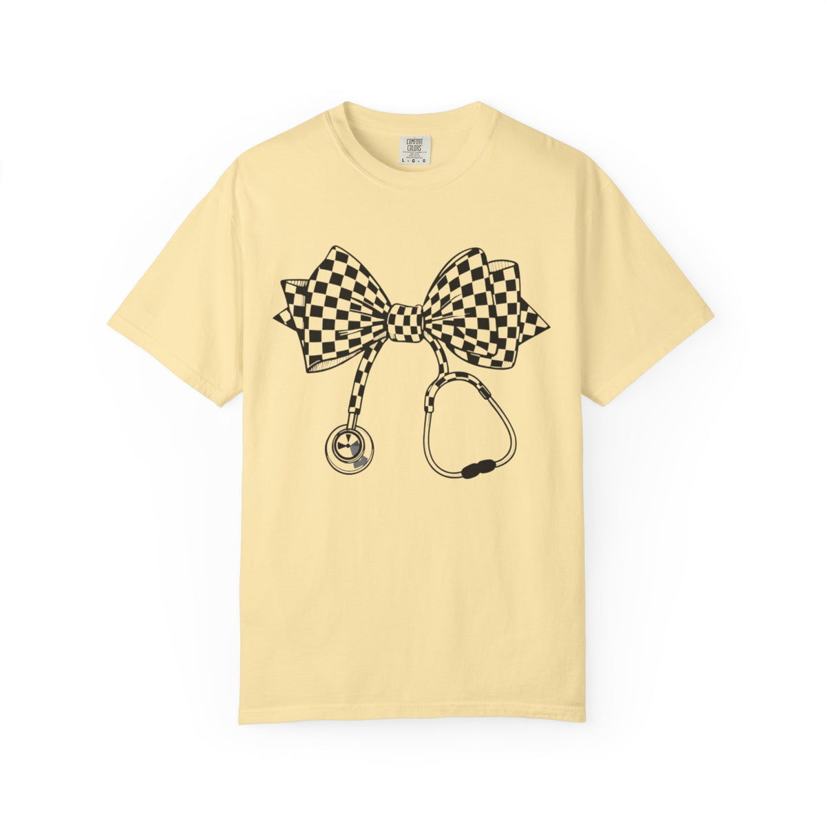 Checkerboard Bow Stethoscope T Shirt Nurse and Medical Student Gift