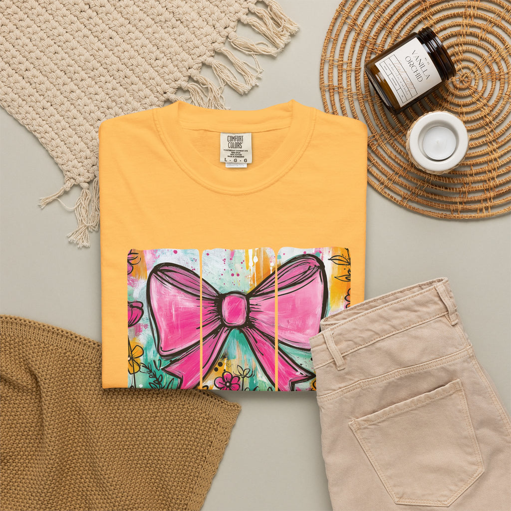 Pink Bow Floral Illustration Tee Shirt | She is Worthy Proverbs 31 Christian Tee