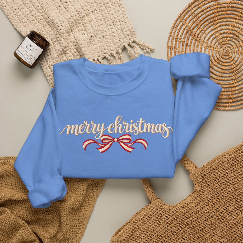Merry Christmas Bow Sweatshirt, Coquette Christmas Crewneck, Minimalist Holiday Sweater, Cute Christmas Shirt, Christmas Gift for Her