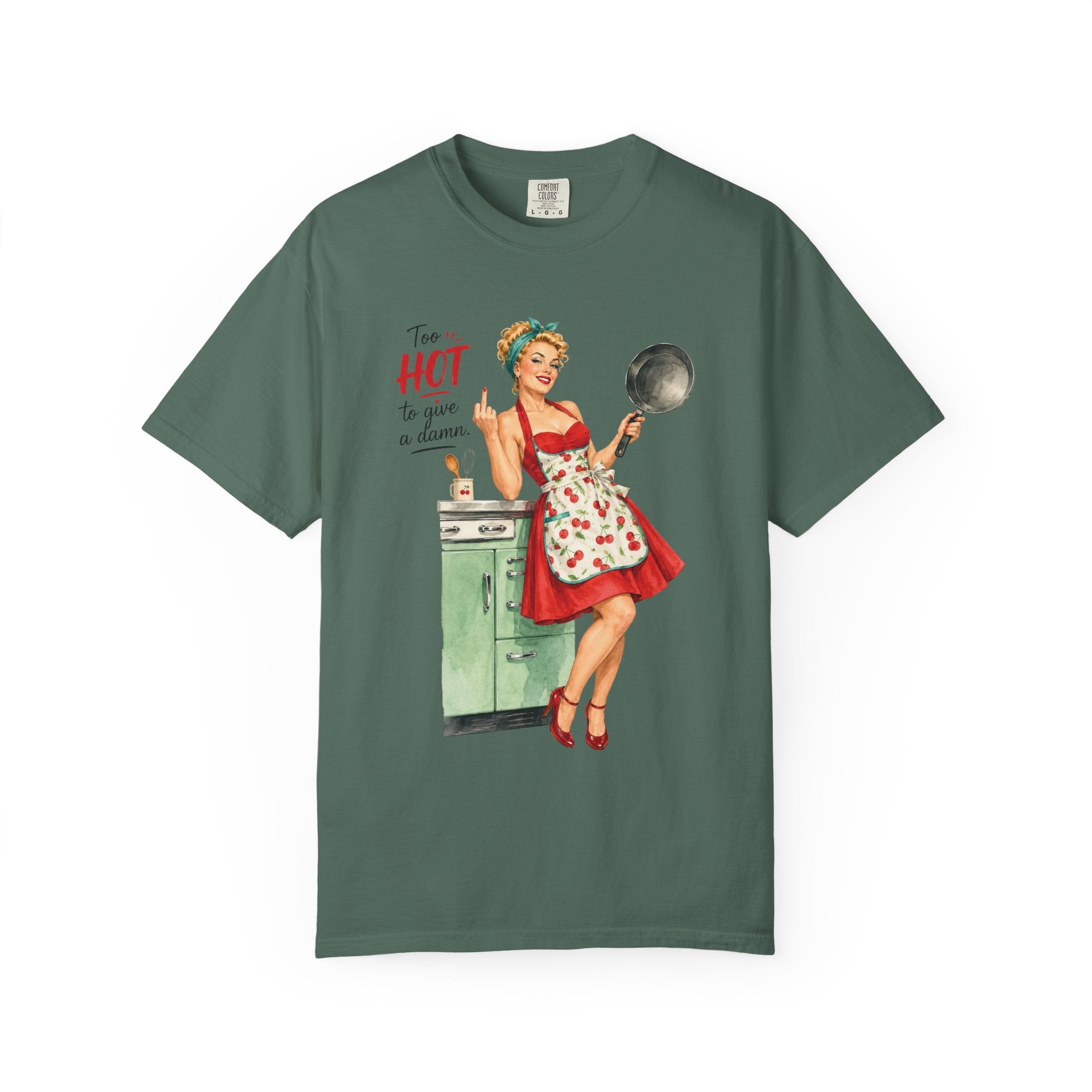 Vintage Pinup Cooking T-Shirt Too Hot to Handle Kitchen Tee