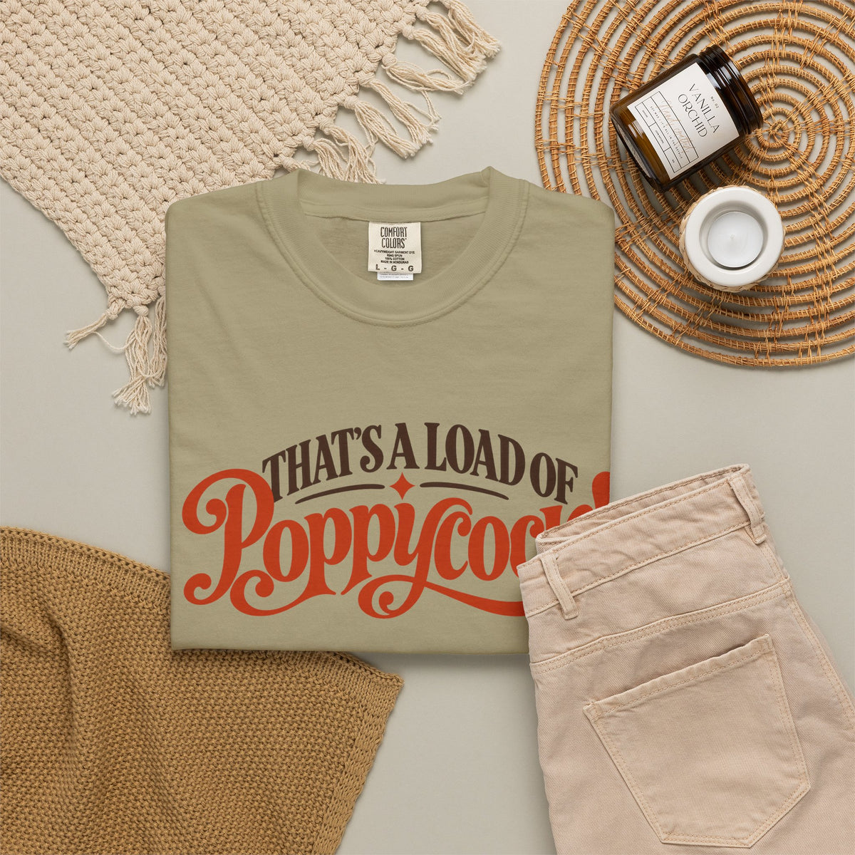Thats a Load of Poppycock T shirt | Retro Script Vintage Phrase Tee