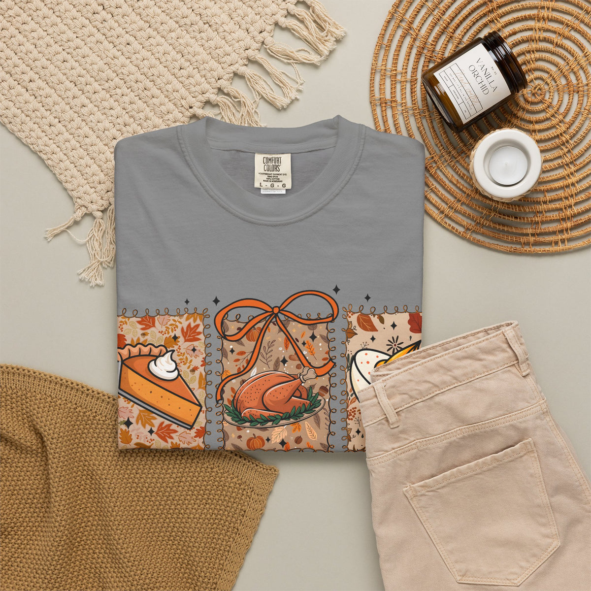 Tee Shirt Big Back Energy Thanksgiving Pie and Turkey Graphic Tee