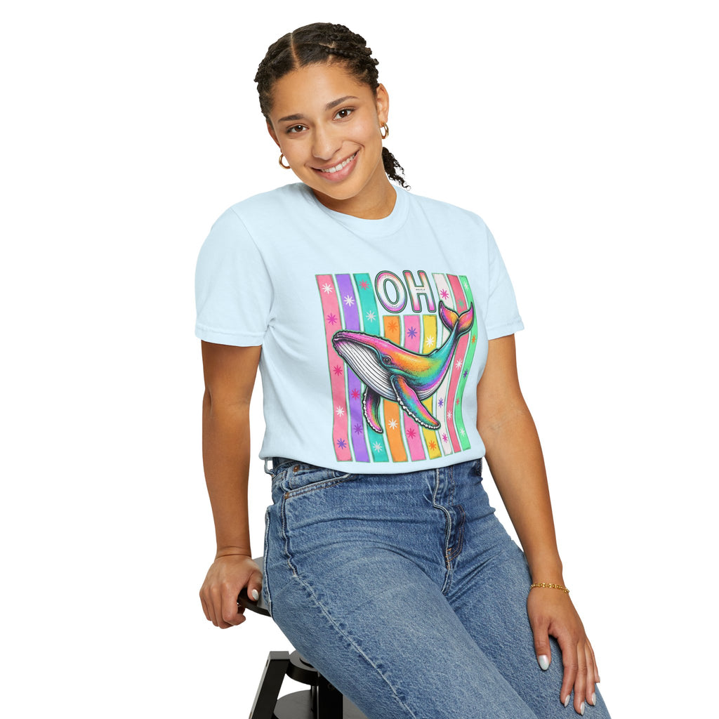 Oh Rainbow Whale T Shirt Retro Striped Graphic Tee