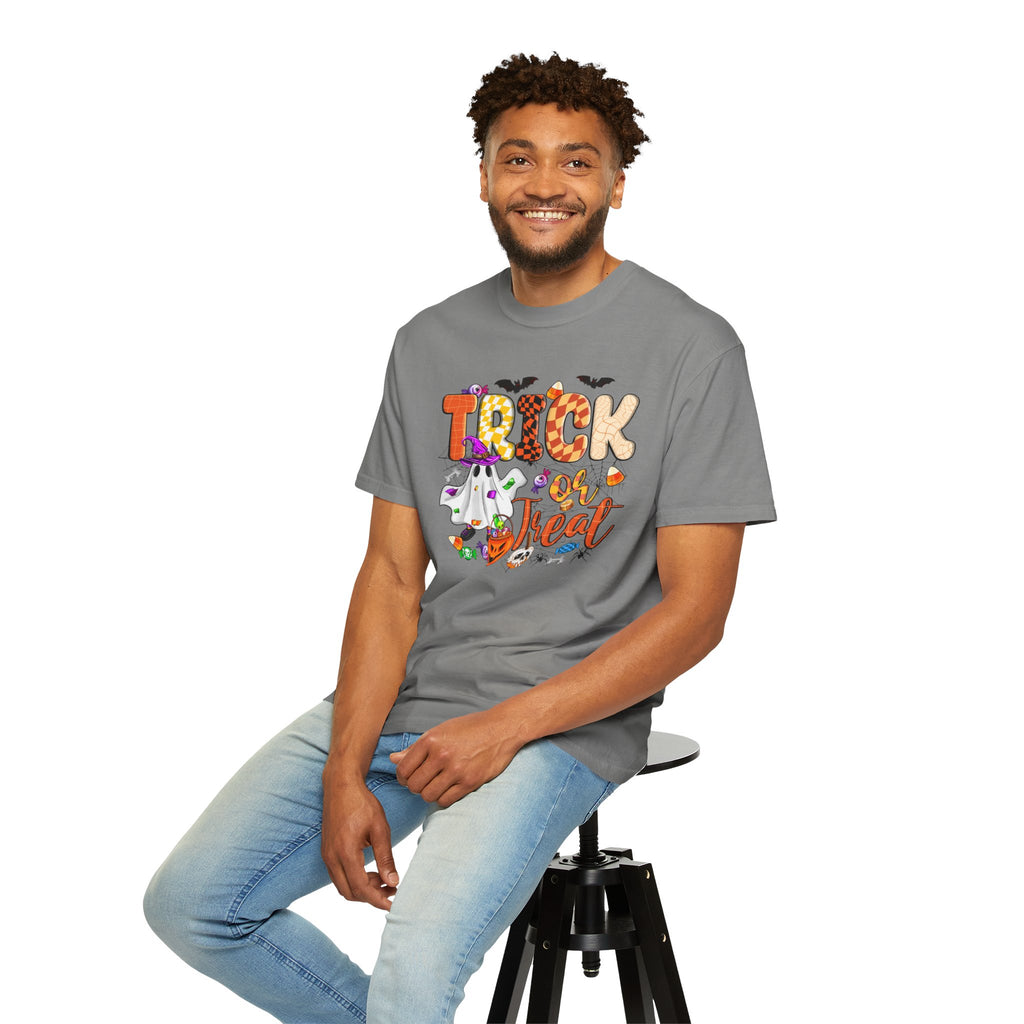 Trick or Treat Halloween T Shirt Cute Ghost Pumpkin and Candy Graphic Tee