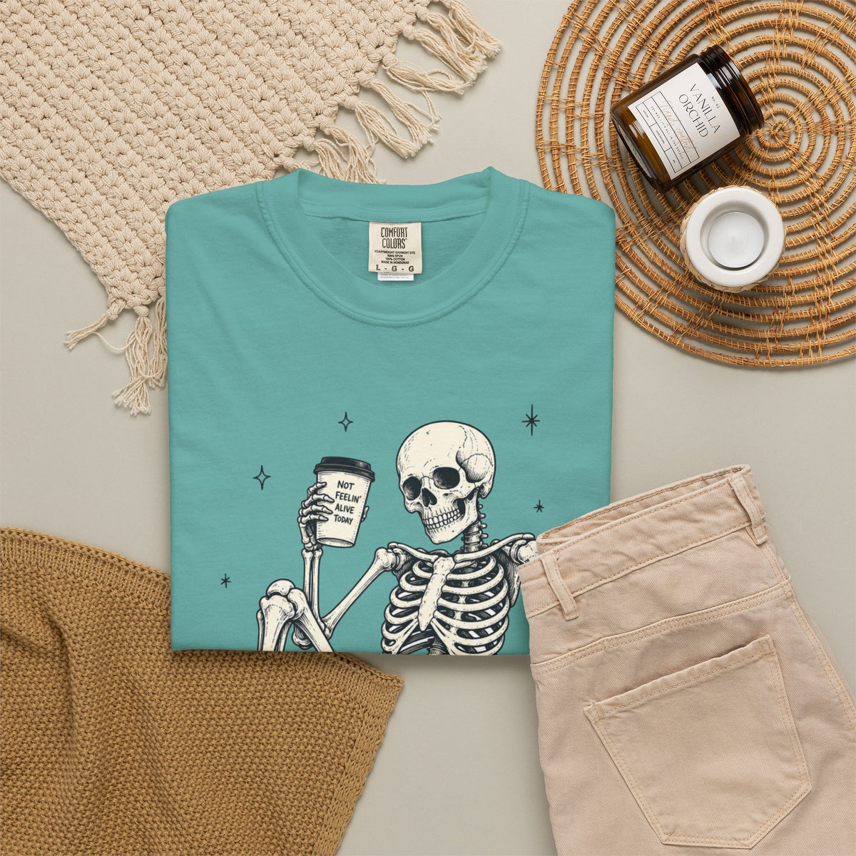 T Shirt Basically Dead Inside Skeleton Coffee Graphic Tee