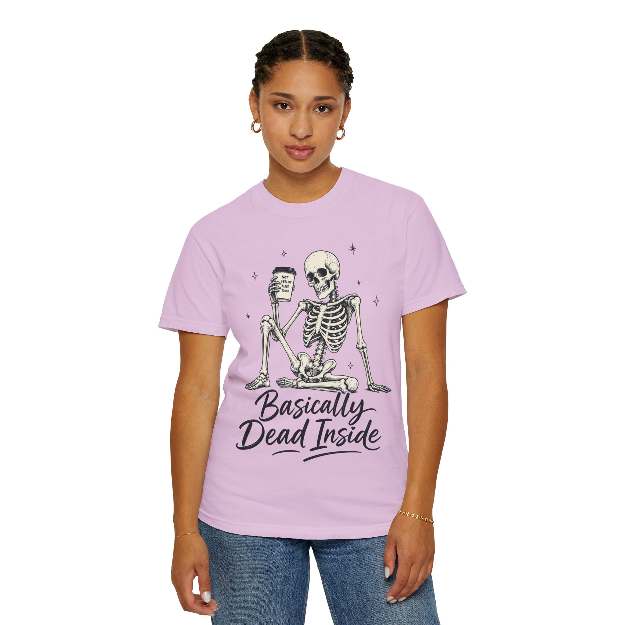 T Shirt Basically Dead Inside Skeleton Coffee Graphic Tee