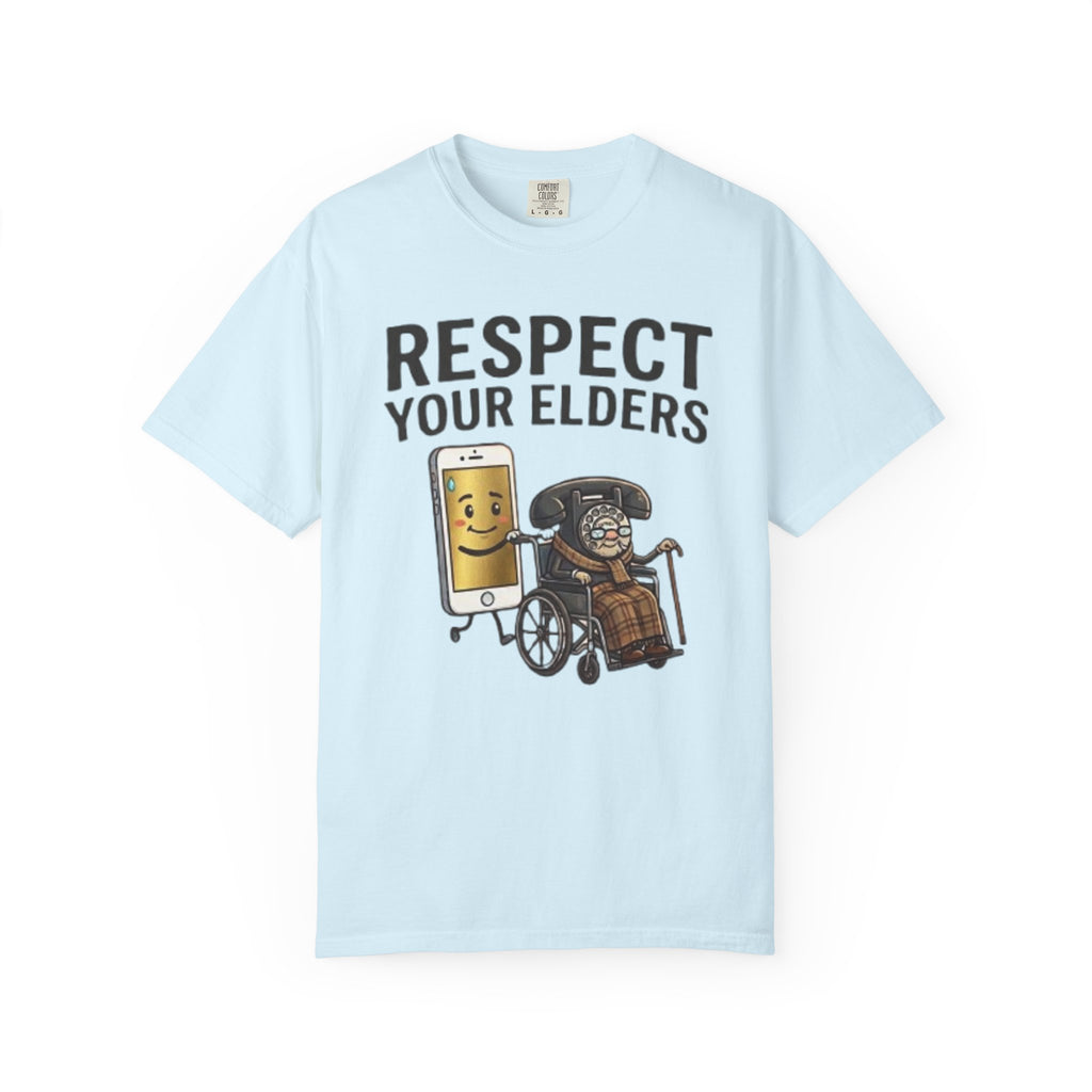 Respect Your Elders T-Shirt  Funny Retro Phone and Wheelchair Graphic Tee