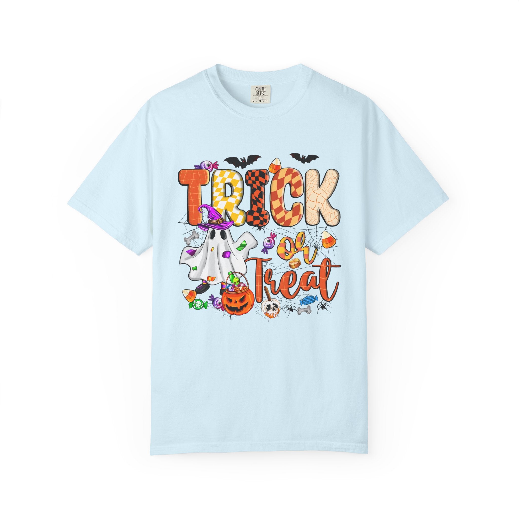 Trick or Treat Halloween T Shirt Cute Ghost Pumpkin and Candy Graphic Tee