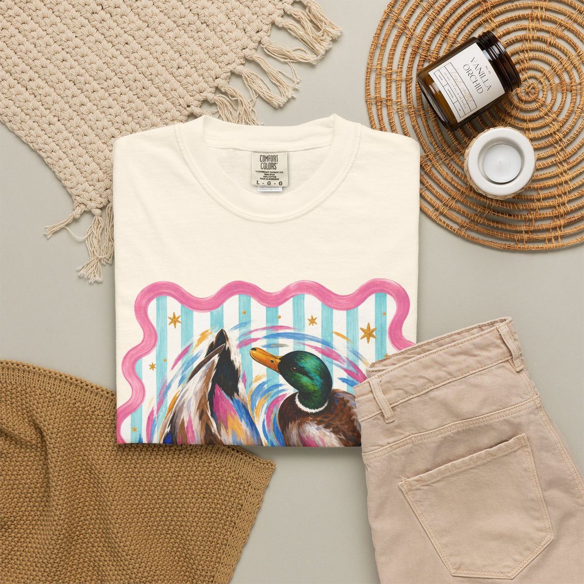 Mallard Duck Art T Shirt Colorful Paired Ducks Graphic Tee