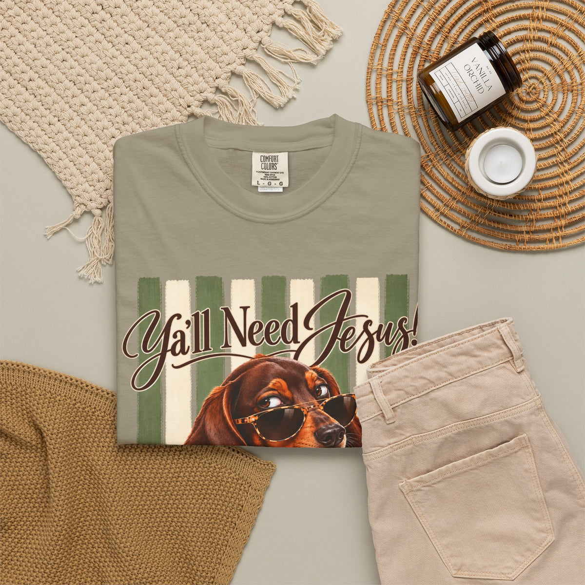 Funny Dachshund Shirt, Y'all Need Jesus Tee, Sarcastic Dog Lover Gift, Comfort Colors T-Shirt, Sassy Wiener Dog Shirt