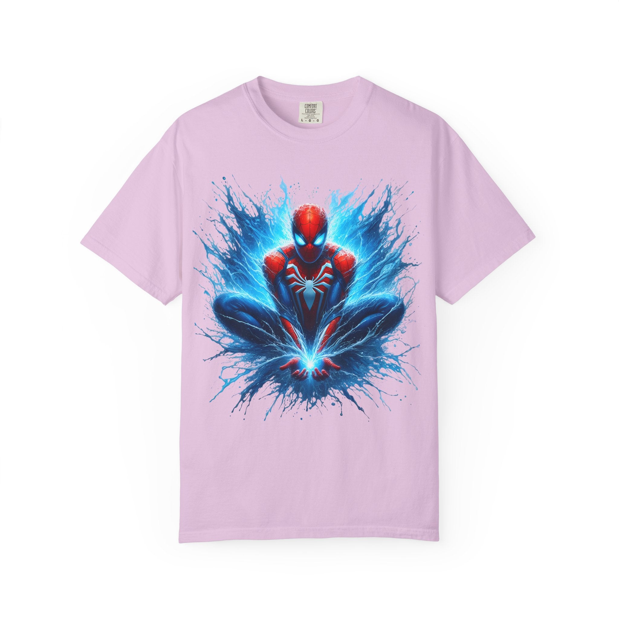 Spider Hero Graphic T Shirt Dynamic Blue Splash Superhero Tee