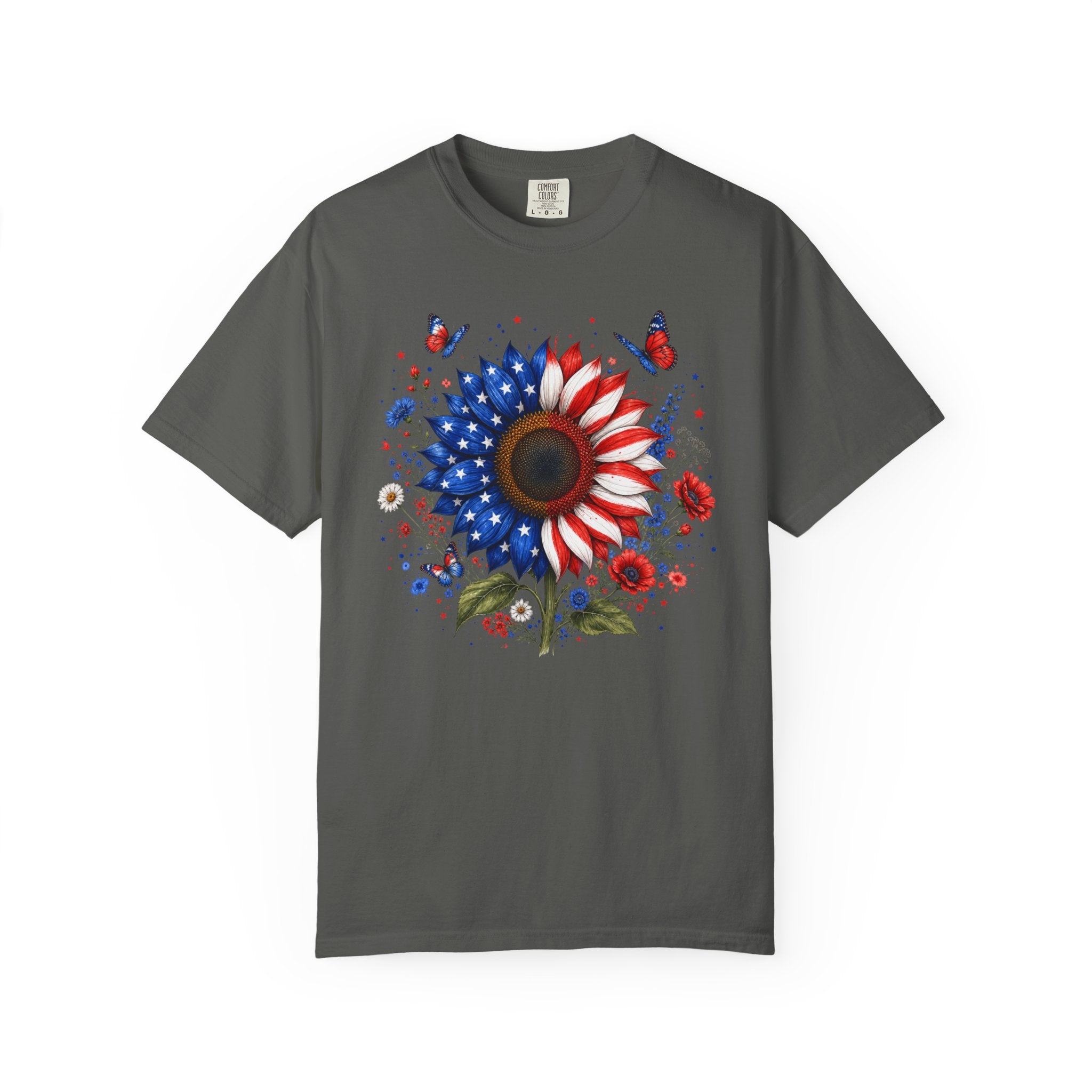 Patriotic Sunflower T Shirt American Flag Floral Tee Fourth of July