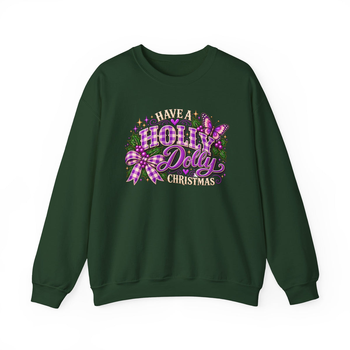 Have a Holly Dolly Christmas Sweatshirt, Dolly Inspired Christmas Shirt, Purple Plaid Holiday Sweatshirt, Butterfly Christmas Gift