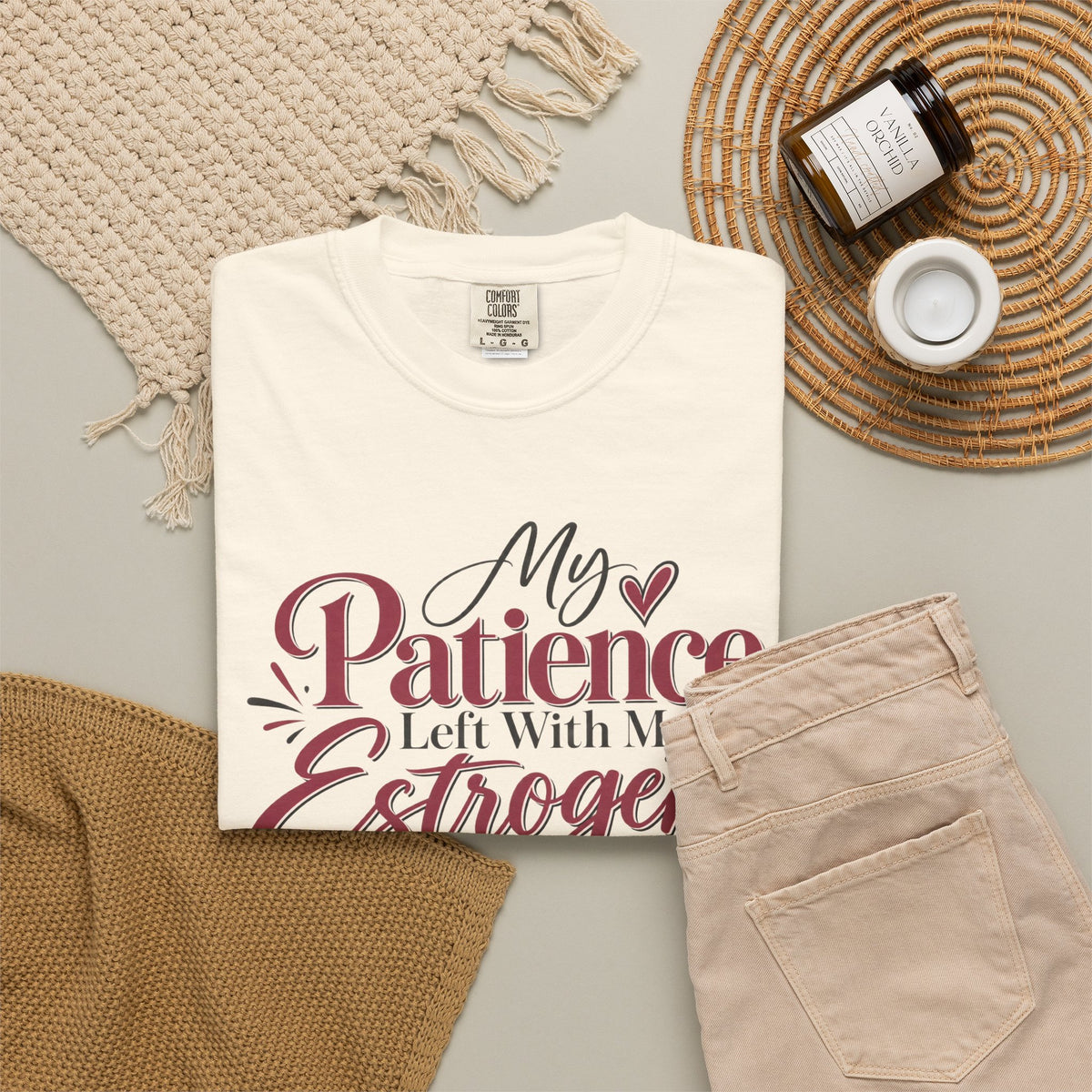 My Patience Left With My Estrogen Shirt, Funny Menopause T-Shirt, Menopause Humor Tee, Perimenopause Gift for Women, Comfort Colors Tee