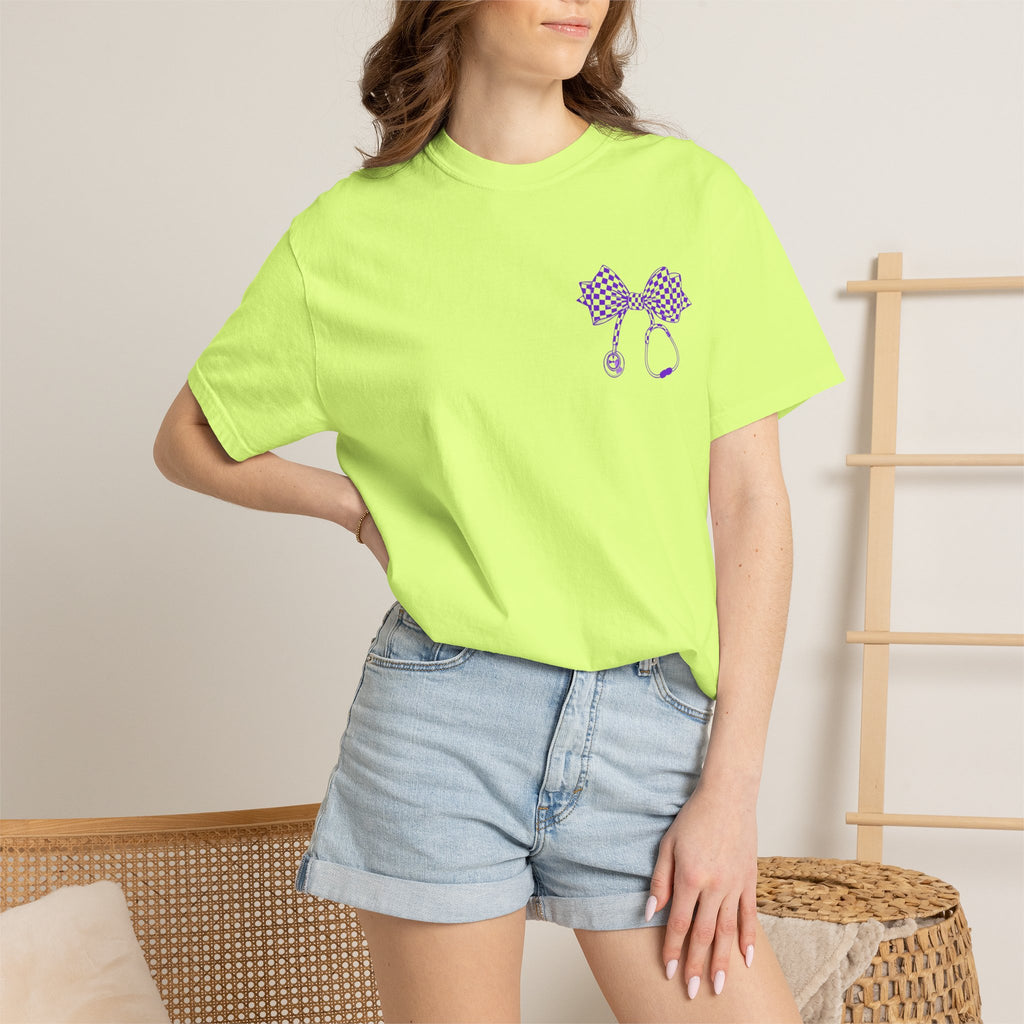 Nurse Stethoscope Bow T Shirt Checkered Medical Ribbon Tee